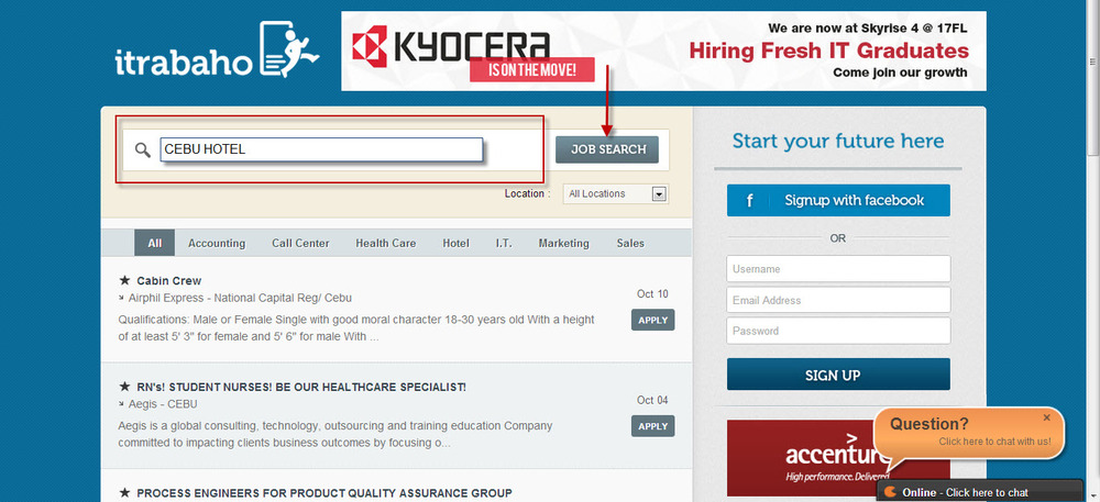 Do a job search by typing any keyword on the search bar. For ...